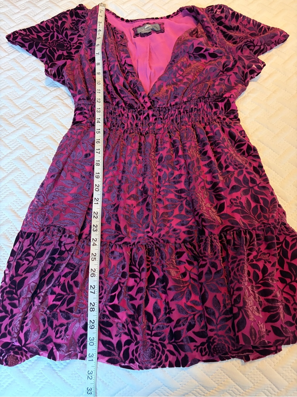Anthropologie | Magenta Somerset Velvet Short Sleeve Mini Dress - Picture 8 of 9